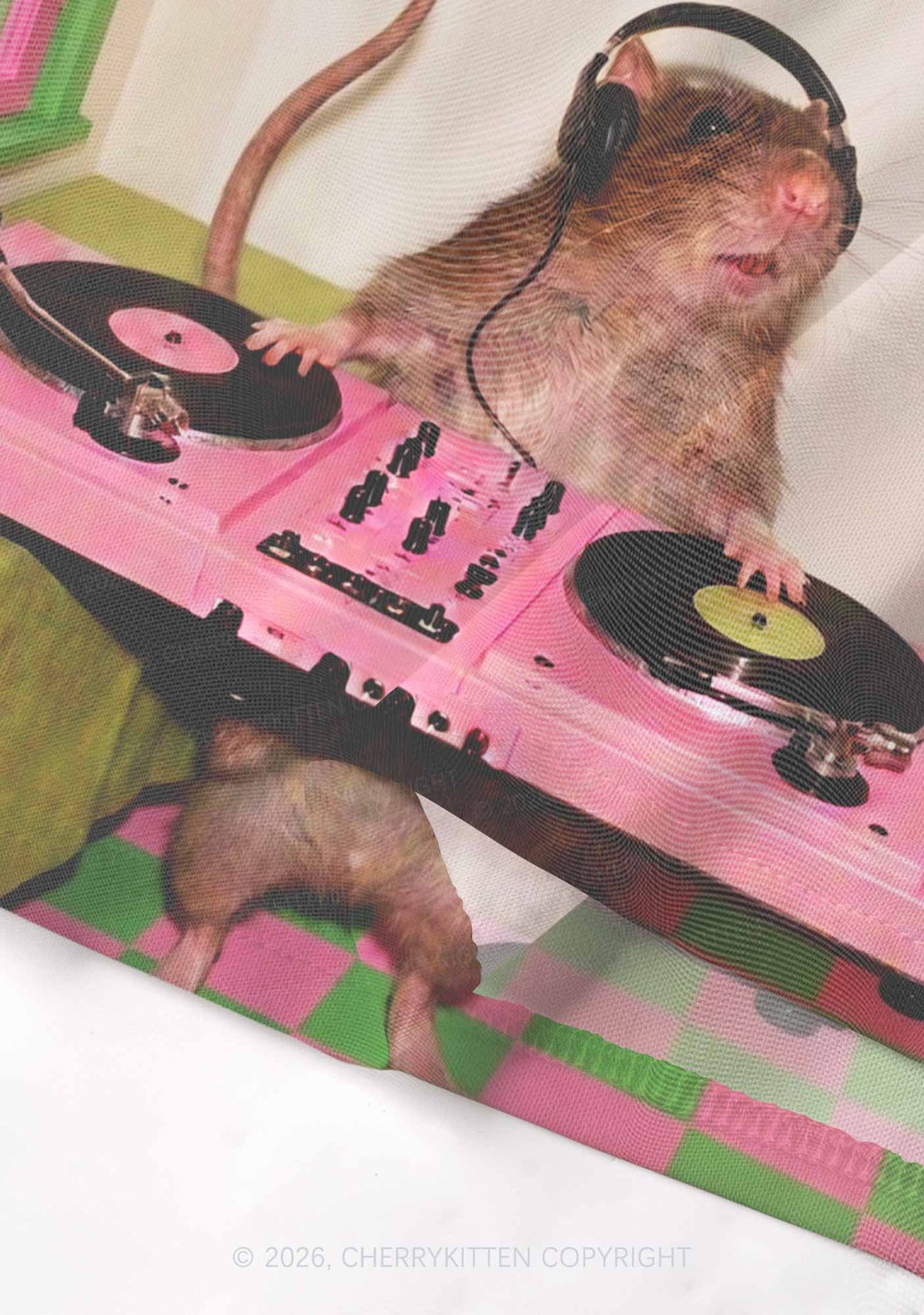 Dj Rat Pink Turntable Y2K Mesh Crop Top Cherrykitten