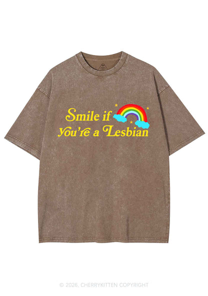 Smile If You Are Lesbian Pride Y2K Shirts Washed Tee Cherrykitten