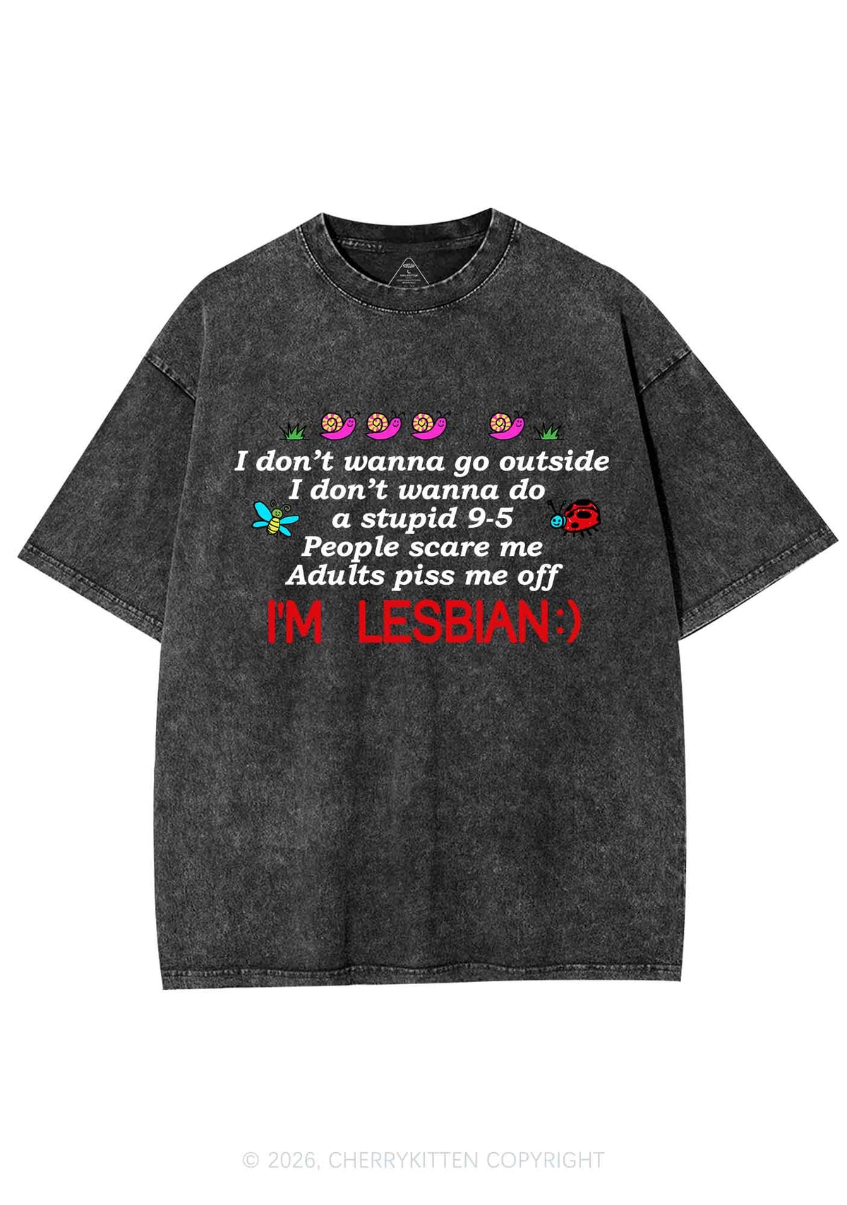 People Scare Me Im Lesbian Pride Y2K Shirts Washed Tee Cherrykitten