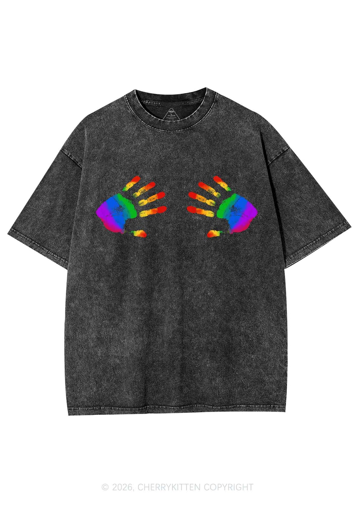 Rainbow Handprint Pride Y2K Shirts Washed Tee Cherrykitten