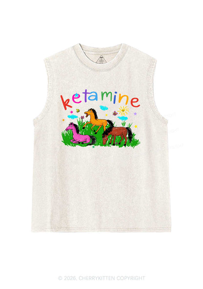 Rainbow K Pony Y2K Washed Muscle Tank Cherrykitten