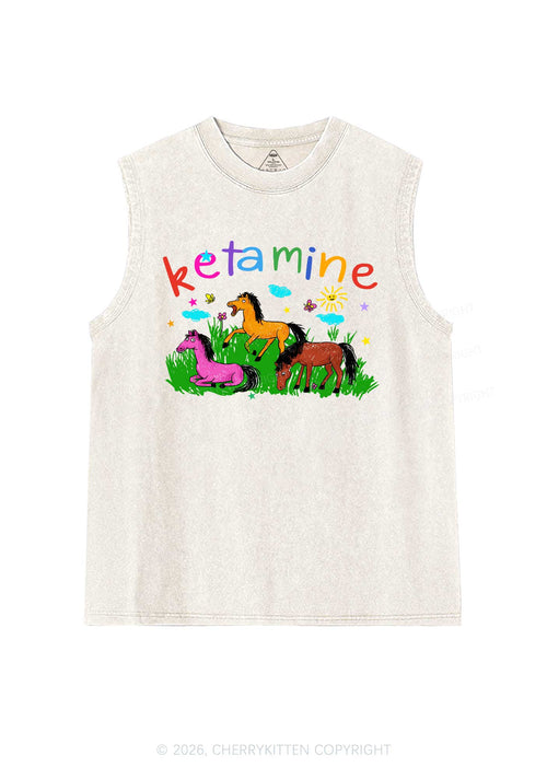 Rainbow K Pony Y2K Washed Muscle Tank Cherrykitten