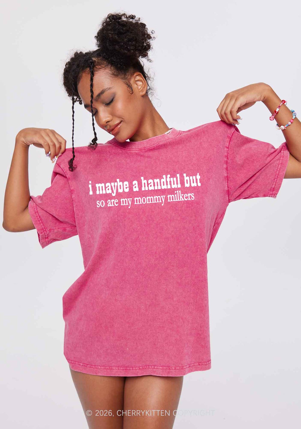Handful Mommy Milkers Y2K Shirts Washed Tee Cherrykitten