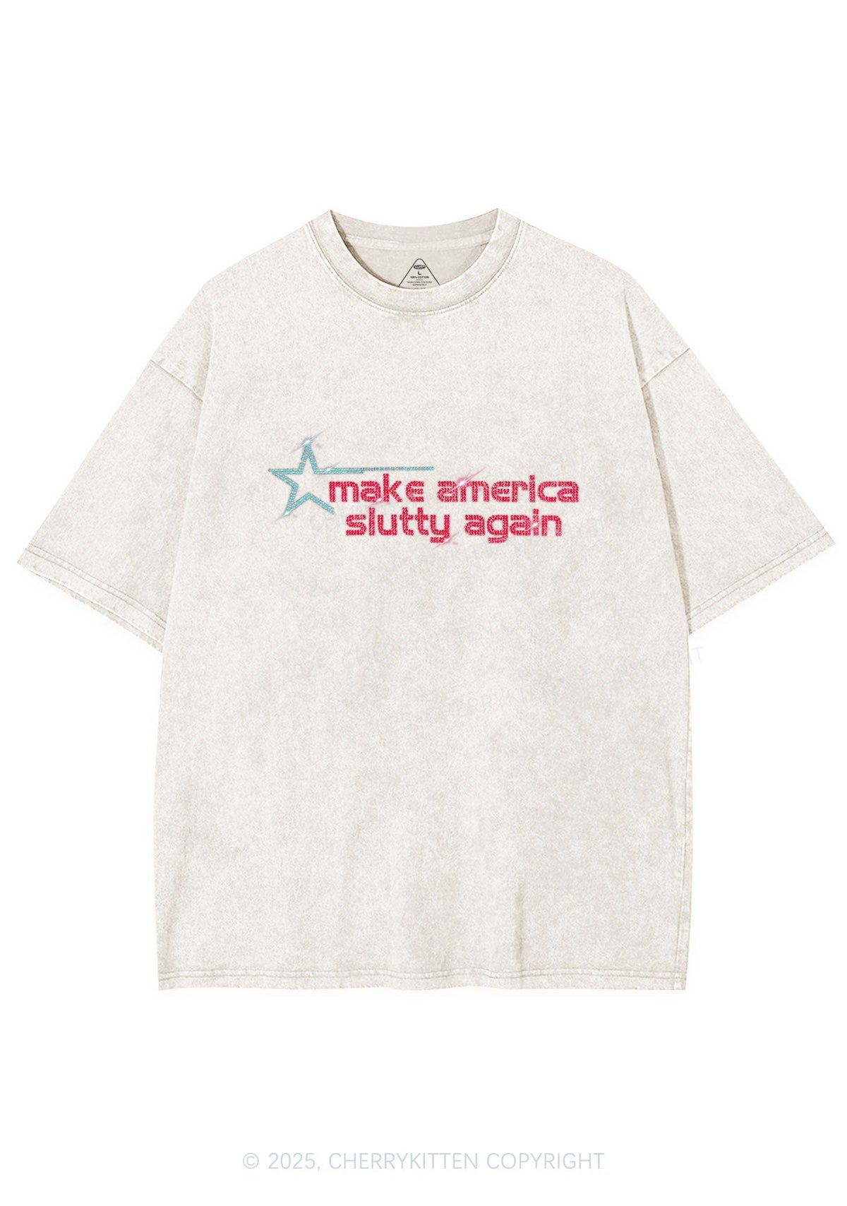 Rhinestone Make America Slxtty Again Y2K Shirts Washed Tee Cherrykitten