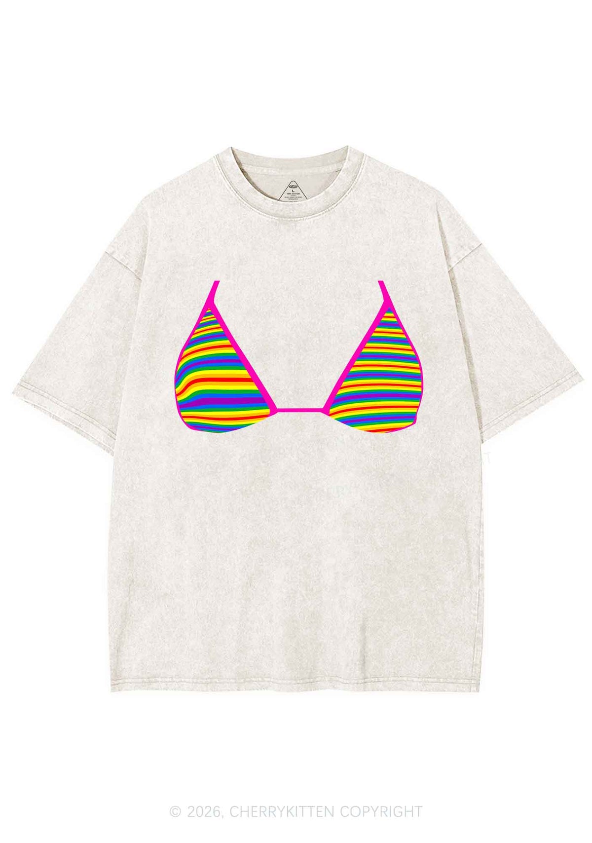 Rainbow Stripe Bra Pride Y2K Shirts Washed Tee Cherrykitten