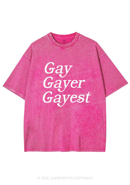 Gay Gayer Gayest Pride Y2K Shirts Washed Tee Cherrykitten