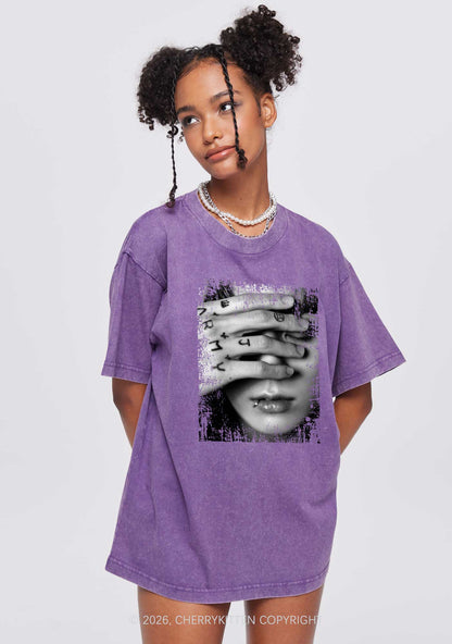 Tattoo Hand Portrait Kpop Y2K Shirts Washed Tee Cherrykitten