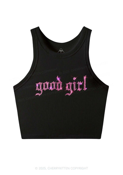 Rhinestone Good Girl Y2K Crop Tank Top Cherrykitten