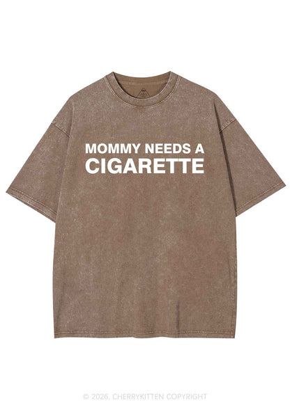 Mommy Needs A Cigarette Y2K Shirts Washed Tee Cherrykitten