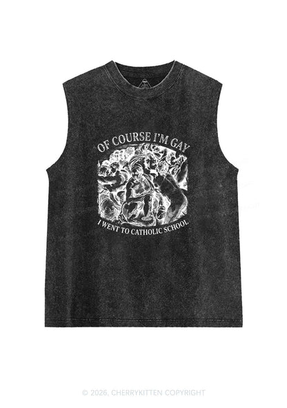 Of Course Im Gay l Pride Y2K Washed Muscle Tank Cherrykitten