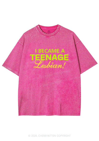 I Became A Teenage Lesbian Pride Y2K Shirts Washed Tee Cherrykitten