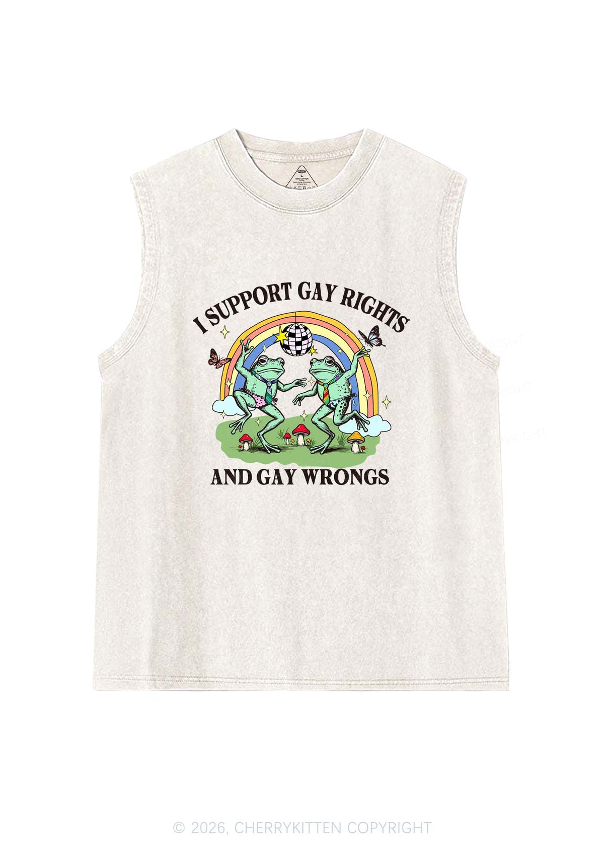 I Support Gay Rights Disco Frogs Y2K Washed Muscle Tank Cherrykitten