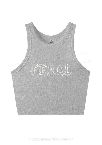 Rhinestone Feral Y2K Crop Tank Top Cherrykitten