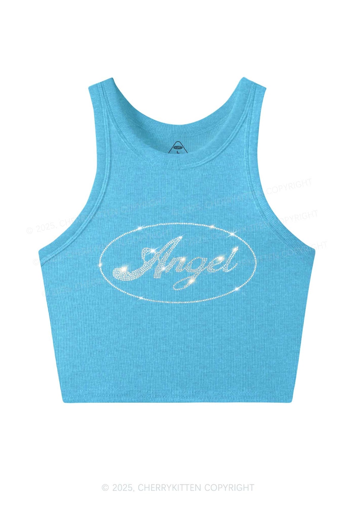 Rhinestone Angel Y2K Crop Tank Top Cherrykitten
