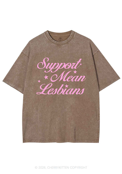 Support Mean Leabians Pride Y2K Shirts Washed Tee Cherrykitten