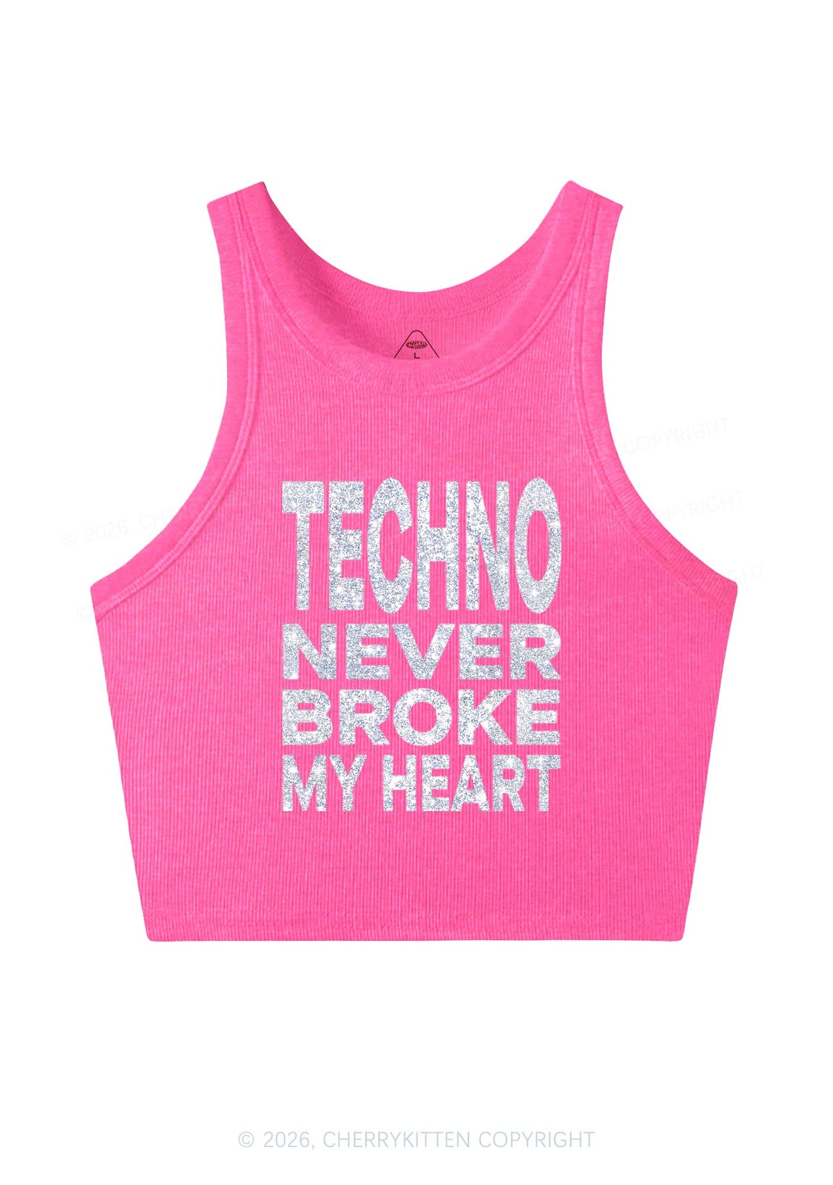 Glitter Techno Heart Y2K Crop Tank Top Cherrykitten