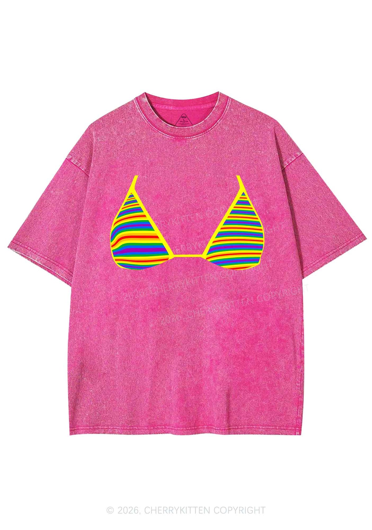 Rainbow Stripe Bra Pride Y2K Shirts Washed Tee Cherrykitten