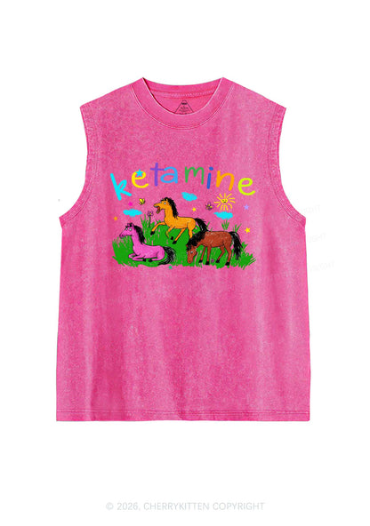 Rainbow K Pony Y2K Washed Muscle Tank Cherrykitten