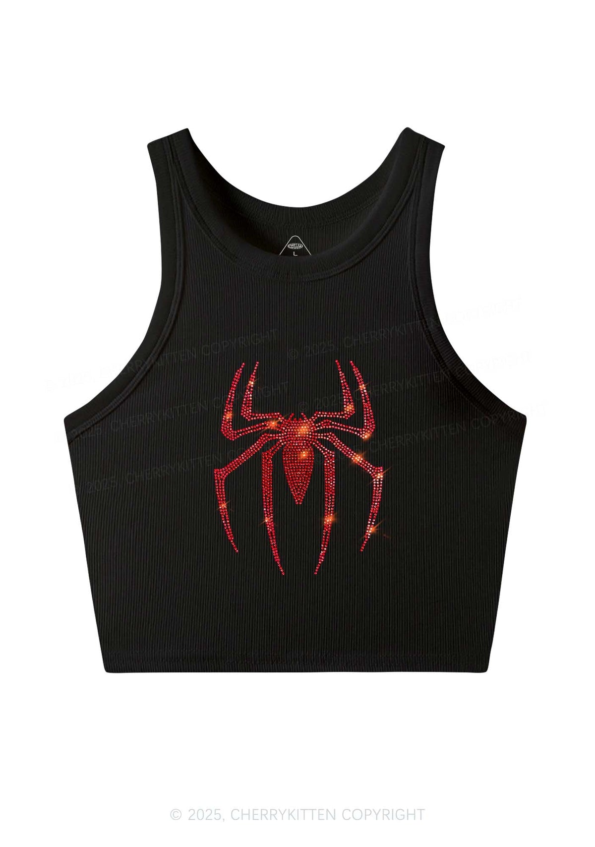Rhinestone Red Spider Y2K Crop Tank Top Cherrykitten