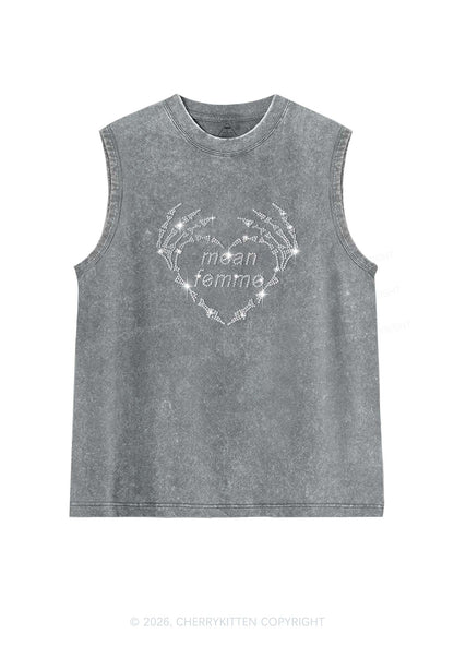 Rhinestone Mean Femme Skeleton Heart Pride Y2K Washed Muscle Tank Cherrykitten