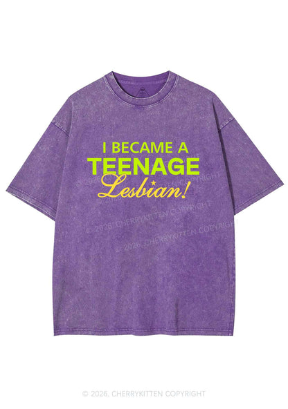 I Became A Teenage Lesbian Pride Y2K Shirts Washed Tee Cherrykitten