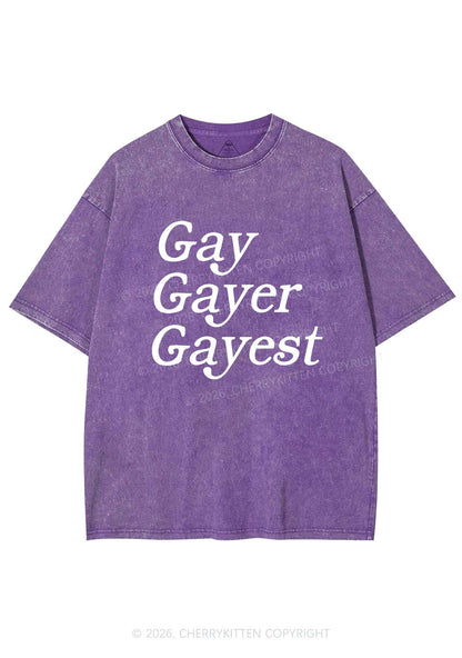 Gay Gayer Gayest Pride Y2K Shirts Washed Tee Cherrykitten