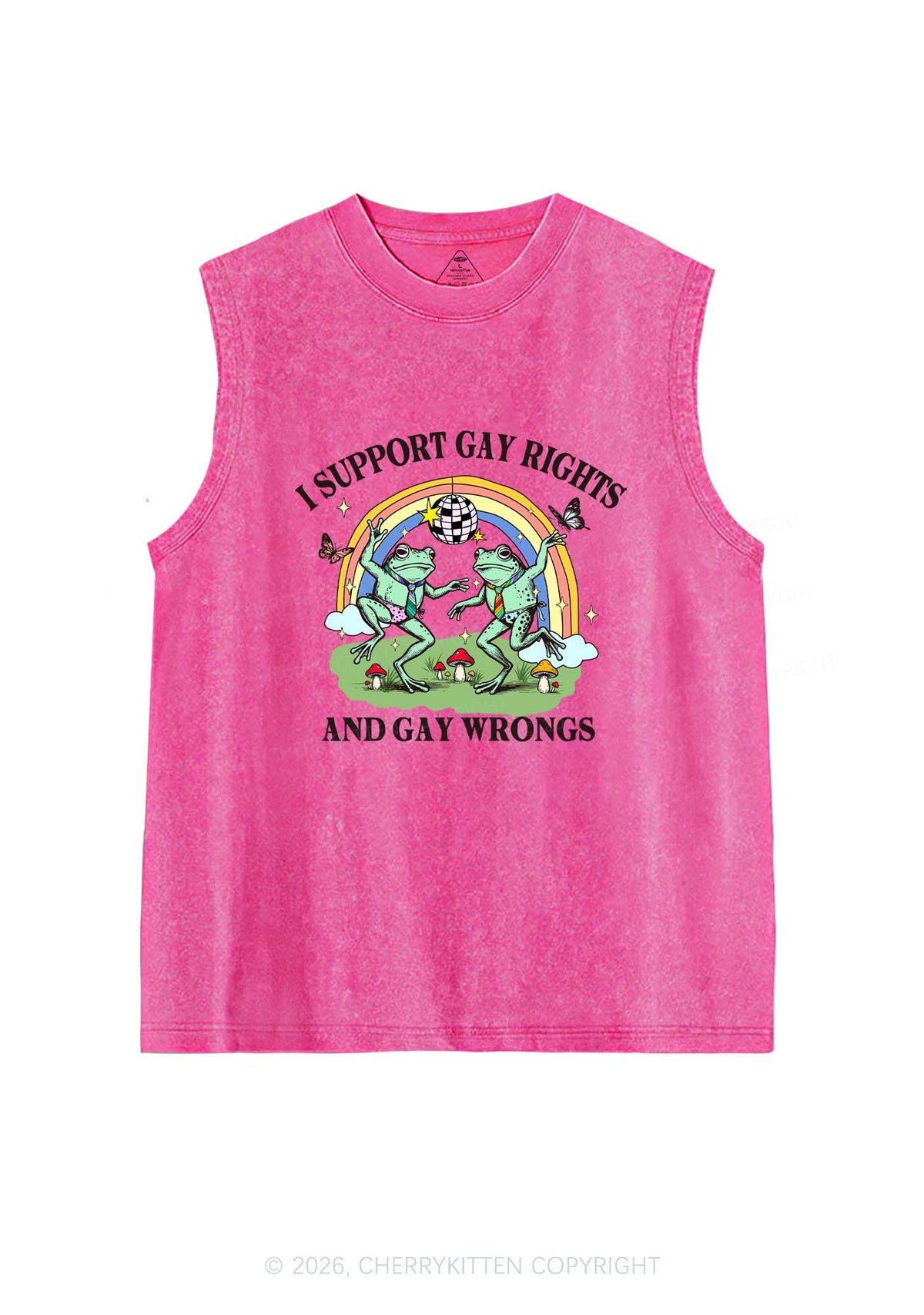 I Support Gay Rights Disco Frogs Y2K Washed Muscle Tank Cherrykitten