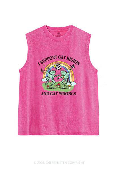 I Support Gay Rights Disco Frogs Y2K Washed Muscle Tank Cherrykitten