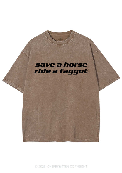 Save Horse Ride Faggot Pride Y2K Shirts Washed Tee Cherrykitten