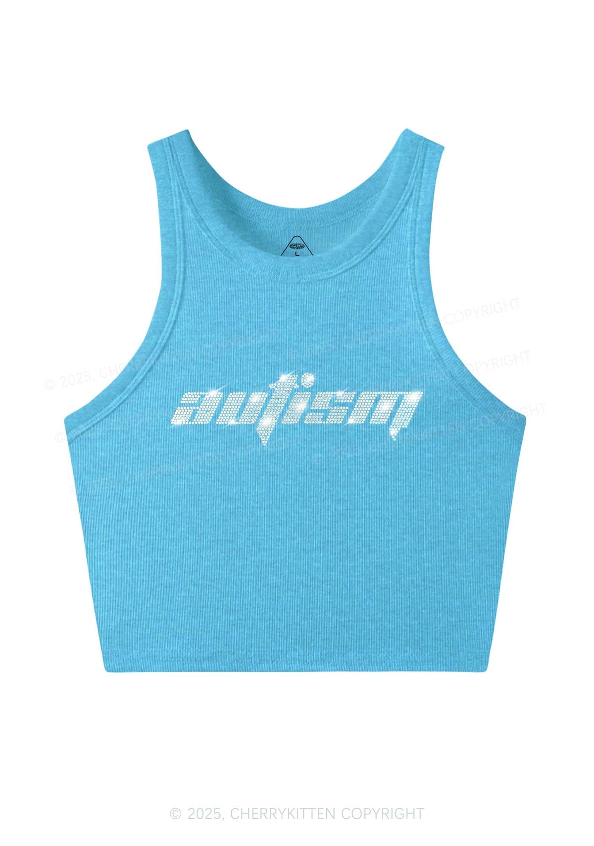 Rhinestone Autism Y2K Crop Tank Top Cherrykitten