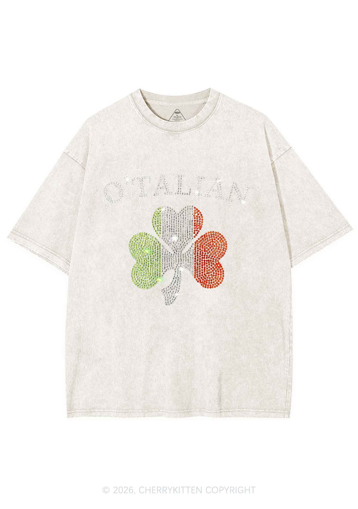 Rhinestone Otalian St Patricks Y2K Shirts Washed Tee Cherrykitten