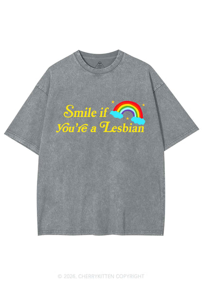 Smile If You Are Lesbian Pride Y2K Shirts Washed Tee Cherrykitten