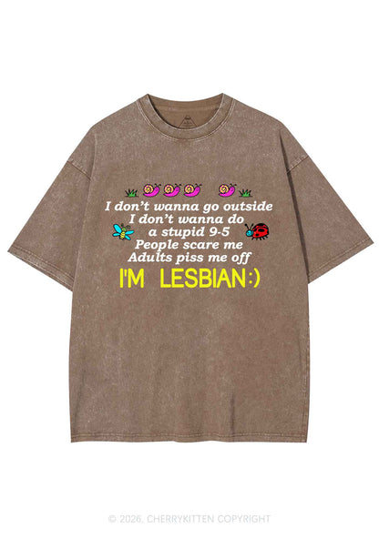 People Scare Me Im Lesbian Pride Y2K Shirts Washed Tee Cherrykitten