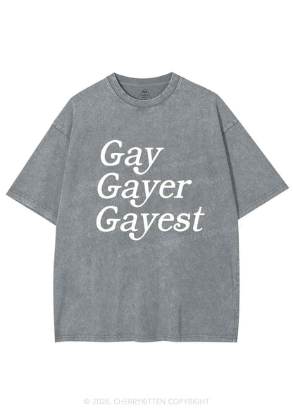 Gay Gayer Gayest Pride Y2K Shirts Washed Tee Cherrykitten