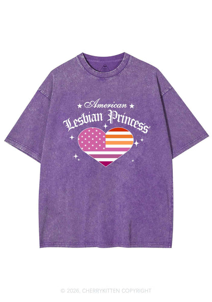 American Lesbian Princess Flag Pride Y2K Shirts Washed Tee Cherrykitten