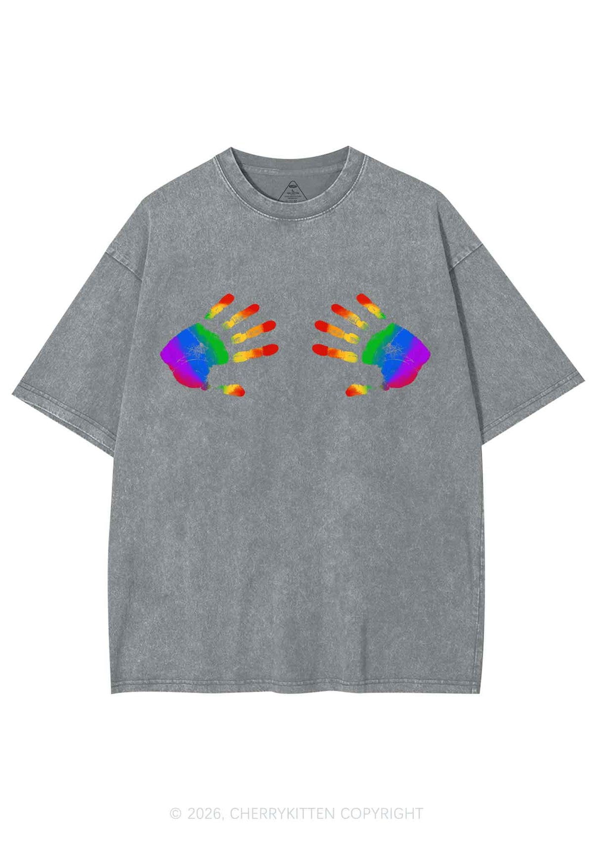 Rainbow Handprint Pride Y2K Shirts Washed Tee Cherrykitten