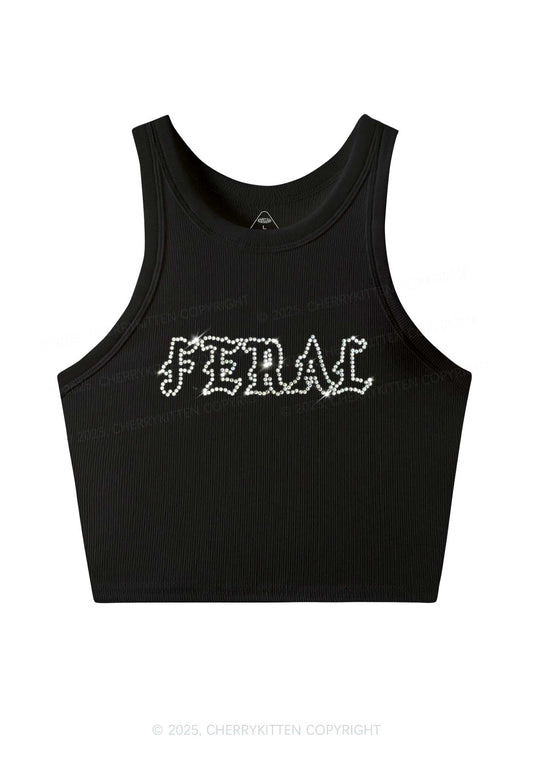 Rhinestone Feral Y2K Crop Tank Top Cherrykitten