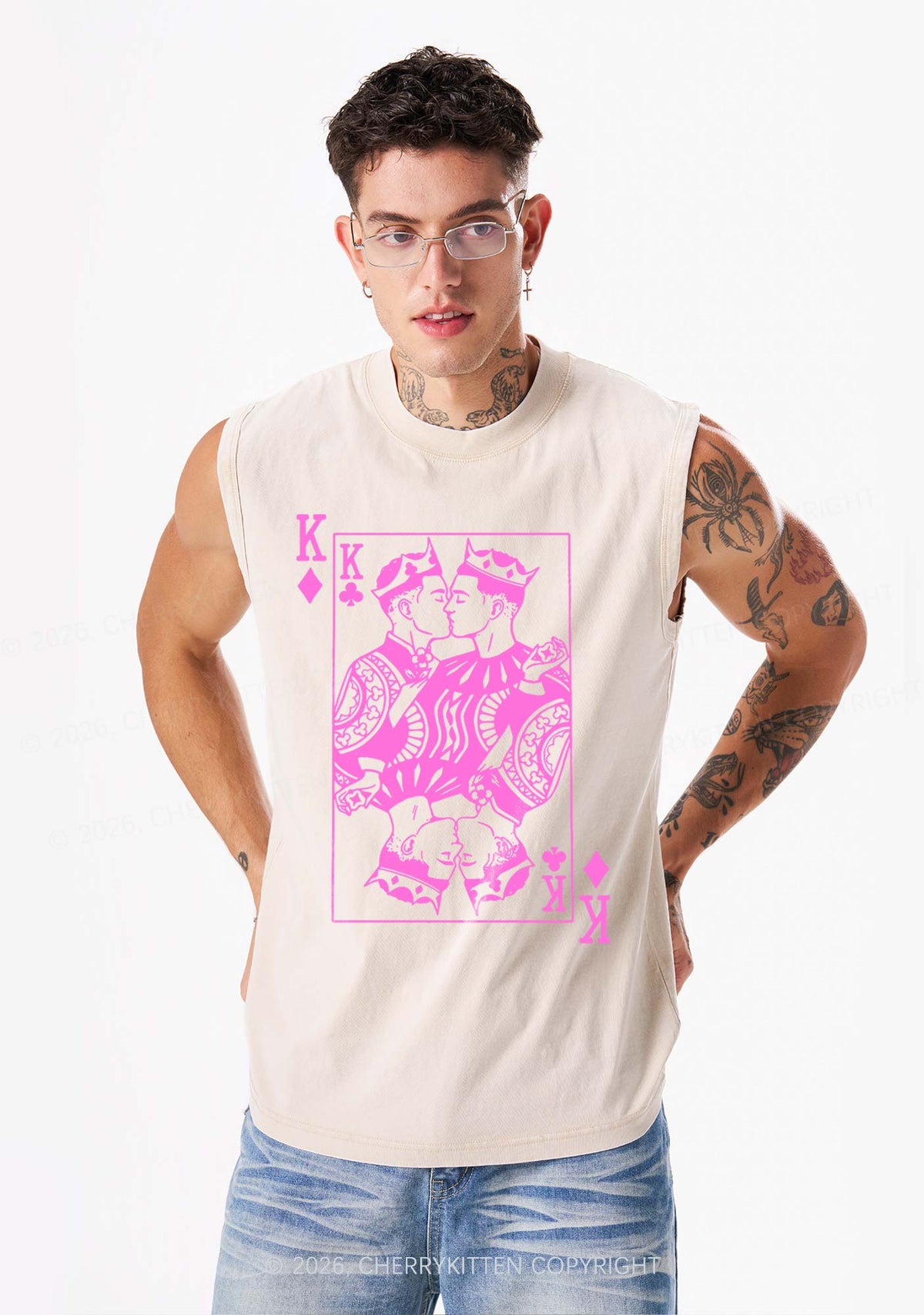 Pink Gay King Pride Y2K Washed Muscle Tank Cherrykitten