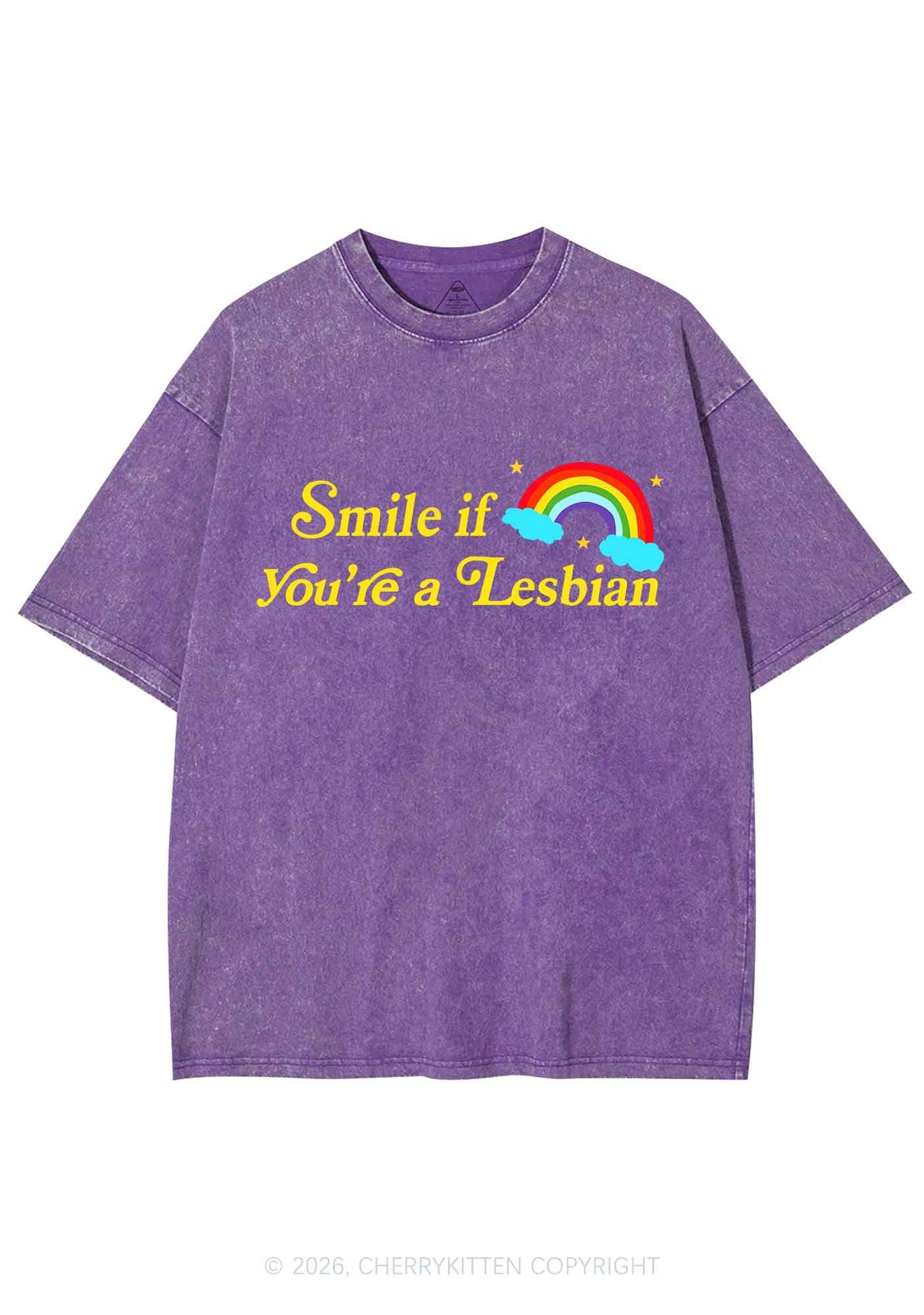 Smile If You Are Lesbian Pride Y2K Shirts Washed Tee Cherrykitten