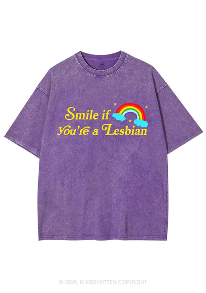 Smile If You Are Lesbian Pride Y2K Shirts Washed Tee Cherrykitten