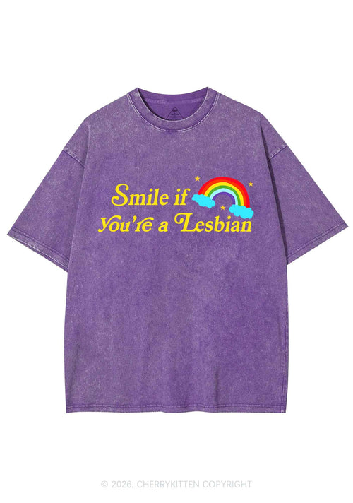 Smile If You Are Lesbian Pride Y2K Shirts Washed Tee Cherrykitten