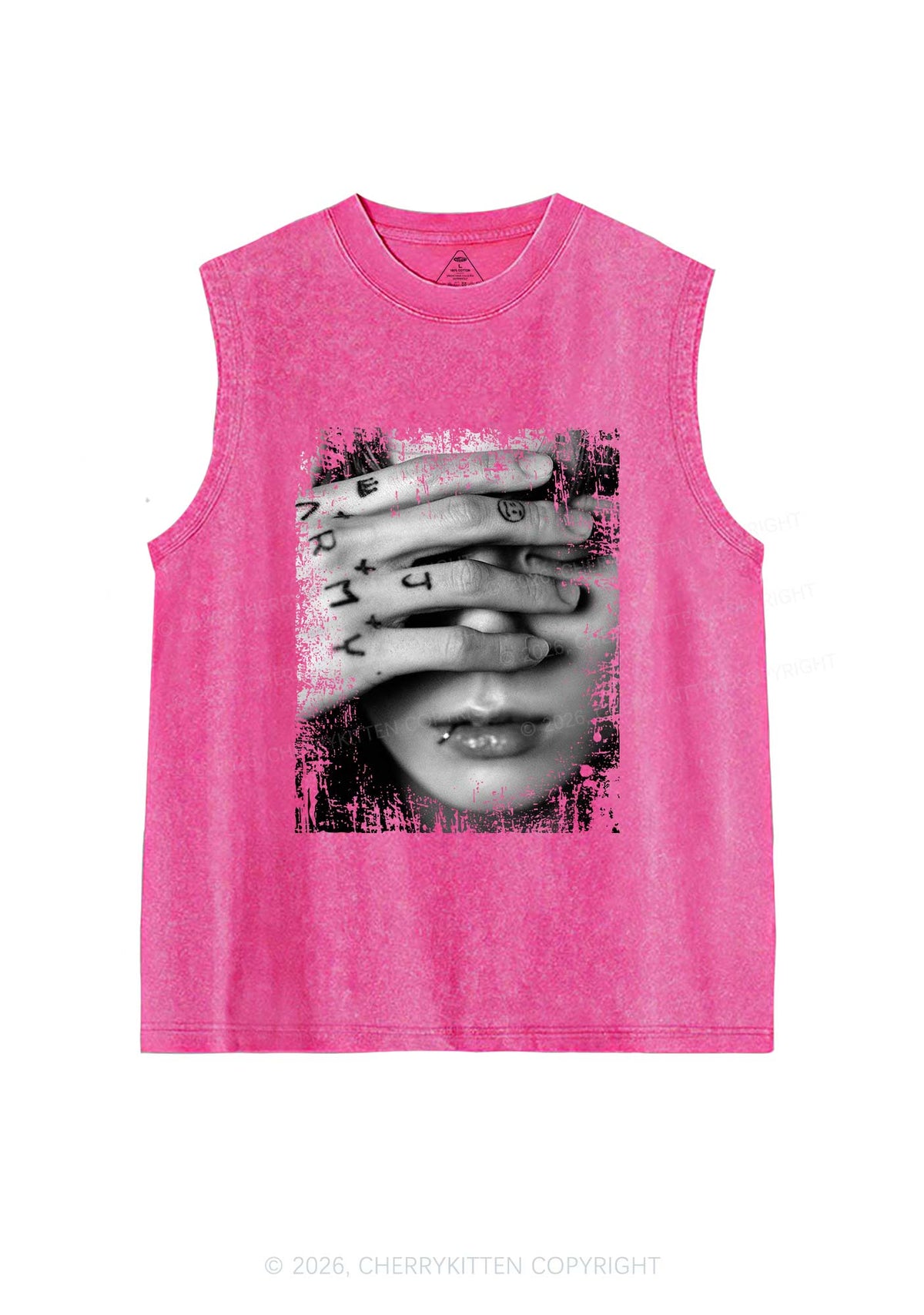 Tattoo Hand Portrait Kpop Y2K Washed Muscle Tank Cherrykitten