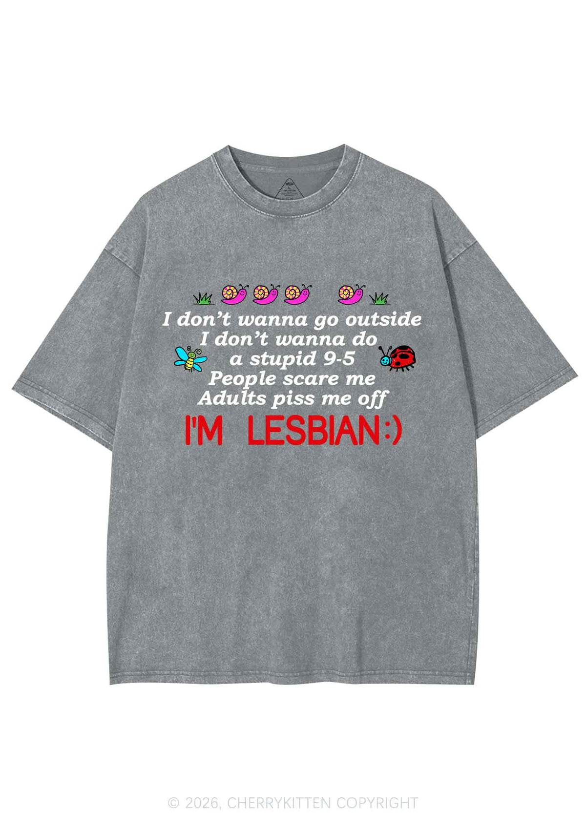 People Scare Me Im Lesbian Pride Y2K Shirts Washed Tee Cherrykitten