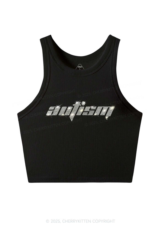 Rhinestone Autism Y2K Crop Tank Top Cherrykitten