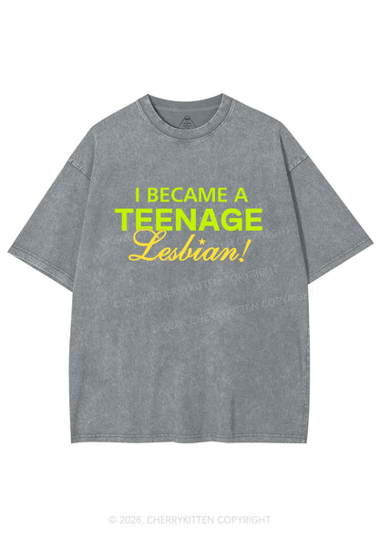 I Became A Teenage Lesbian Pride Y2K Shirts Washed Tee Cherrykitten