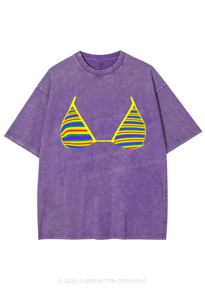 Rainbow Stripe Bra Pride Y2K Shirts Washed Tee Cherrykitten