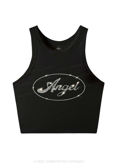Rhinestone Angel Y2K Crop Tank Top Cherrykitten
