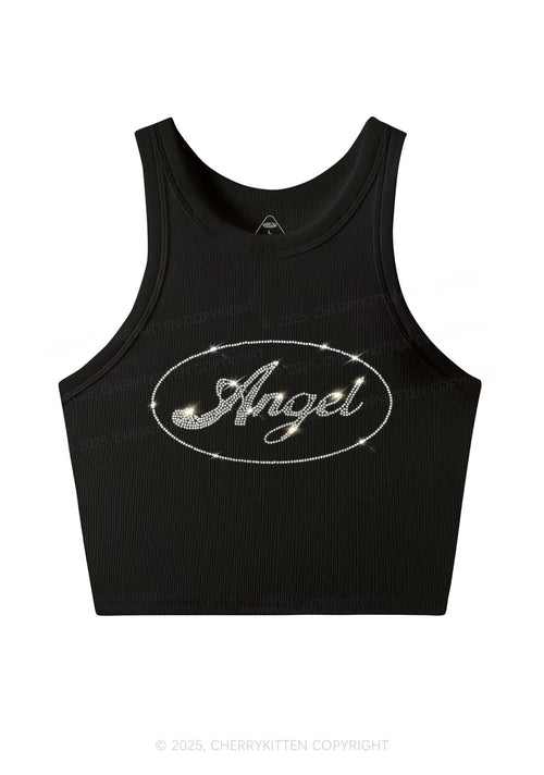 Rhinestone Angel Y2K Crop Tank Top Cherrykitten