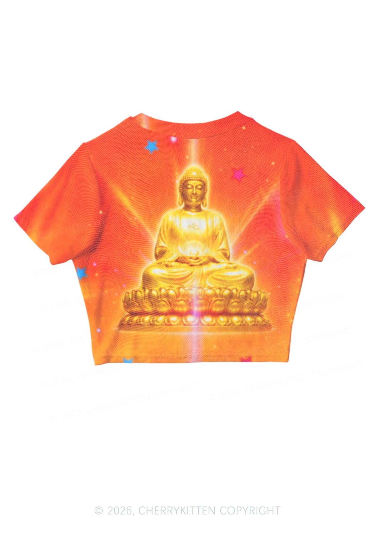 Golden Buddha Y2K Mesh Crop Top Cherrykitten