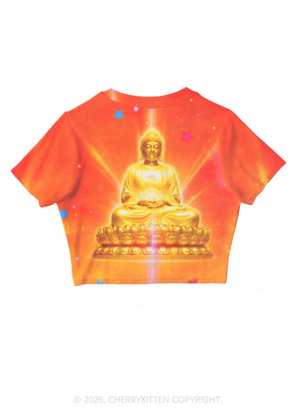 Golden Buddha Y2K Mesh Crop Top Cherrykitten